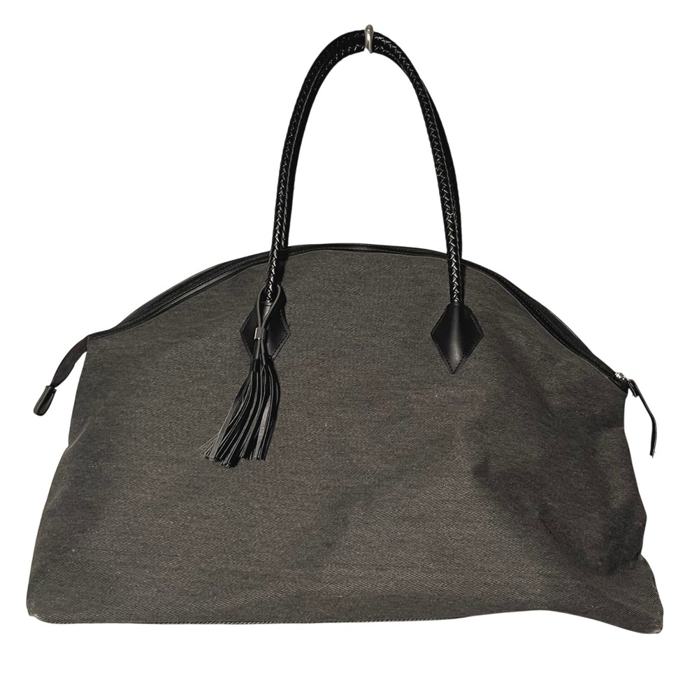 DSW Dark‎ Grey Denim Tote Bag Large With Tassel And Braided Handles